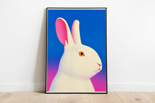 White Rabbit Poster | Neon Gradient Bunny Wall Art for Modern Interiors