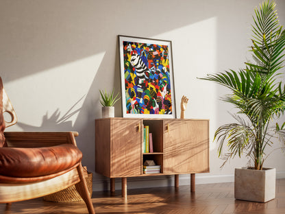 Zebra in the Crowd Poster | Vibrant African Art with Carnival Energy