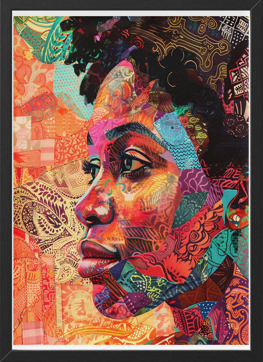 Colorful African American Woman Wall Art | Textile Collage Afrocentric Portrait Poster