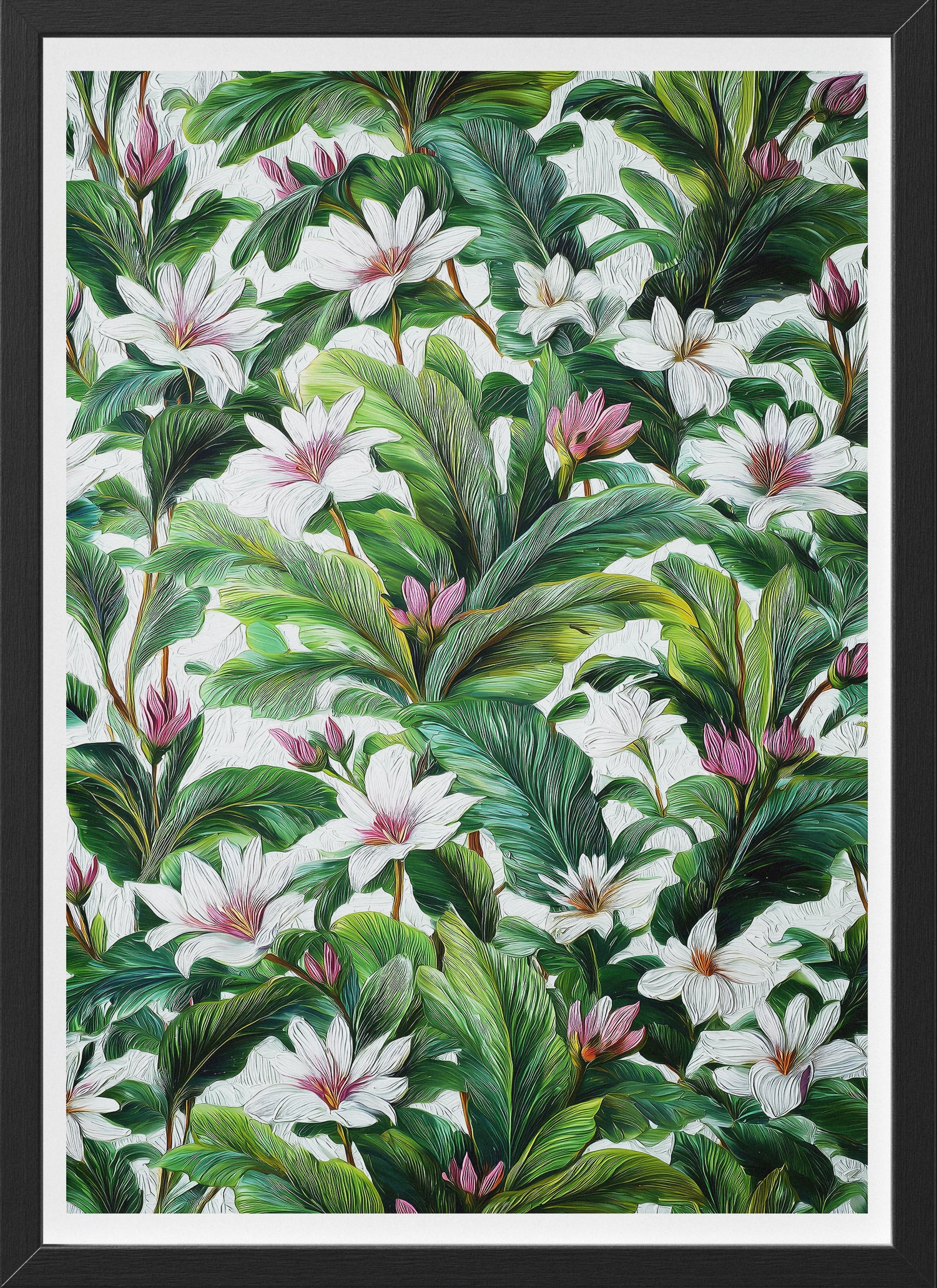 Tropical Botanical Wall Art Poster | Green & White Floral Jungle Print