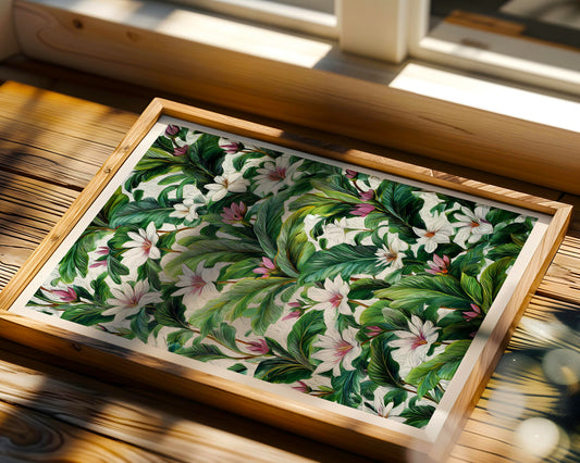 Tropical Botanical Wall Art Poster | Green & White Floral Jungle Print