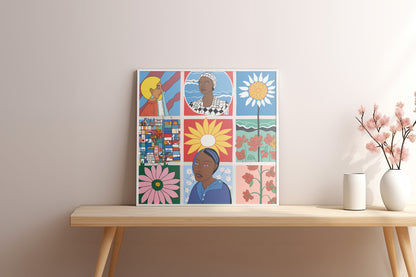 Feminist Portrait & Floral Poster | Afrocentric Storytelling Wall Art