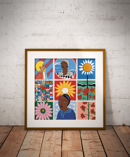 Feminist Portrait & Floral Poster | Afrocentric Storytelling Wall Art