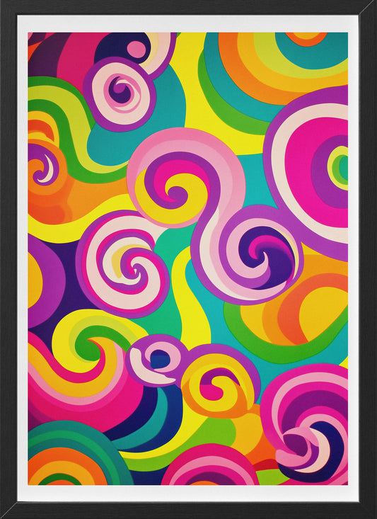 Psychedelic Spiral Wall Art | Colorful 70s Retro Swirl Poster for Groovy Interiors