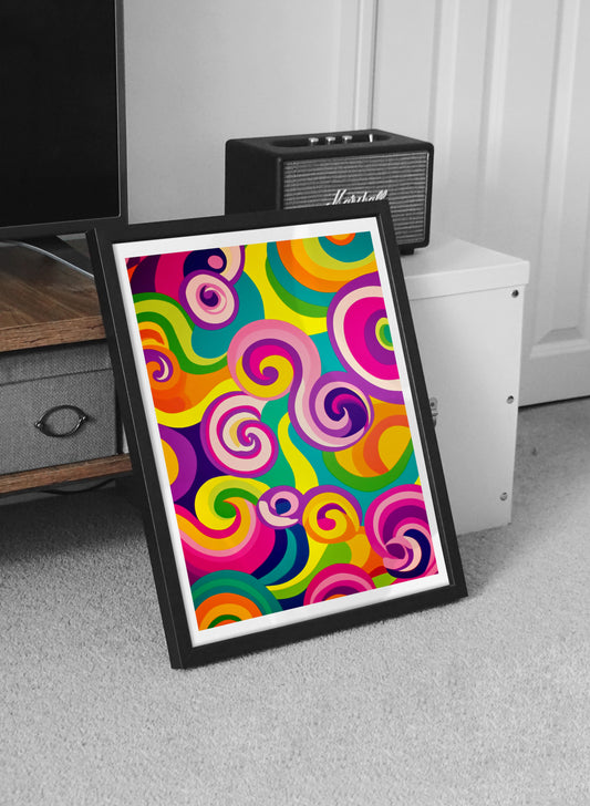 Psychedelic Spiral Wall Art | Colorful 70s Retro Swirl Poster for Groovy Interiors