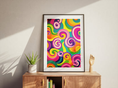 Psychedelic Spiral Wall Art | Colorful 70s Retro Swirl Poster for Groovy Interiors
