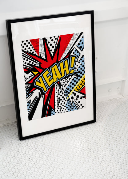 Yeah! Pop Art Poster | Retro Comic Explosion Wall Art Print