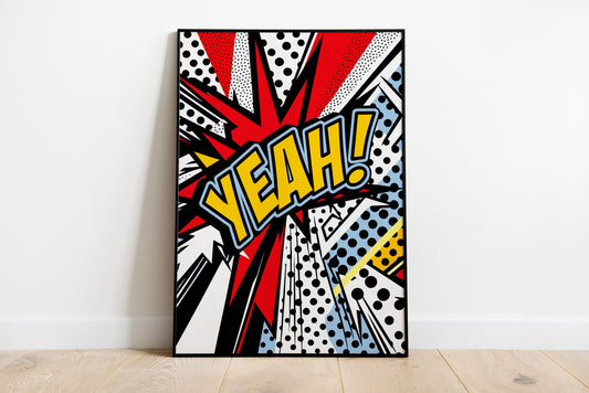Yeah! Pop Art Poster | Retro Comic Explosion Wall Art Print
